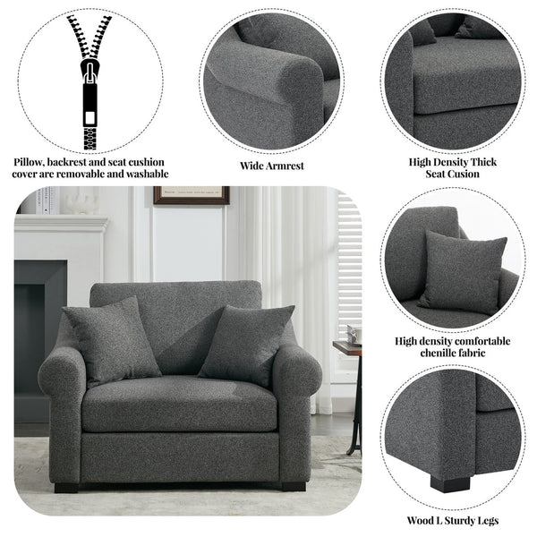 English Elm Modern Oversized Chenille Armchair with Wide Armrests, Removable Covers, Sturdy L-Shape Legs for Cozy Lounging Grey 38.5 L x 28 W x 15.75 H BS701P188662G