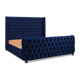 English Elm Brooklyn King Tufted Panel Bed Headboard and Footboard Set, Navy Blue Velvet