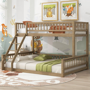 English Elm Twin Twin XL over Queen bunk bed with ladder and guardrails, sturdy pine MDF frame for small rooms Walnut GX000464AAD