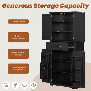 English Elm [video] Tall Matte Black Bathroom Cabinet with Drawer Adjustable Shelves and Door Racks N759P241667B