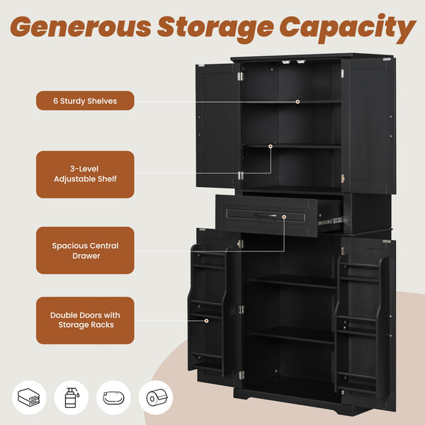 English Elm [video] Tall Matte Black Bathroom Cabinet with Drawer Adjustable Shelves and Door Racks N759P241667B