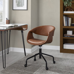 English Elm Task Chair with Chrome Five Star Base Grey Fabric Seat for Modern Home Office Use Black,Camel B202P474190