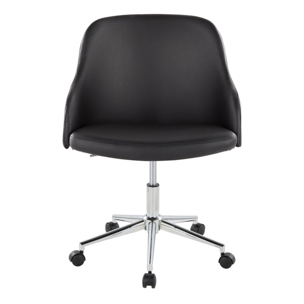 English Elm Office Task Chair with Walnut Wood Base Faux Leather Seat and Chrome Swivel B202P474172