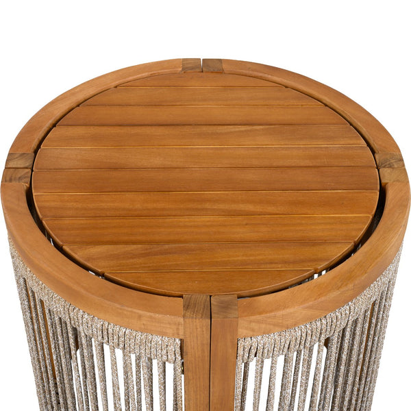 English Elm 16.9" Acacia Hardwood Outdoor Side Table with Handwoven Rope Base Boho Patio Accent N767P372781A