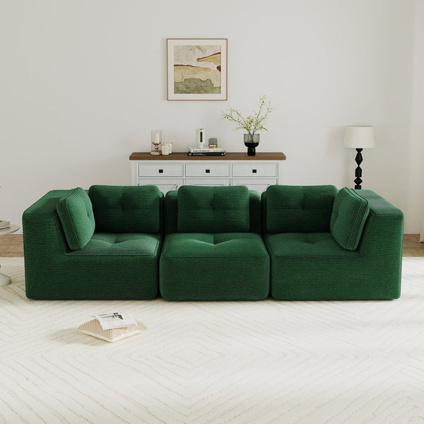 English Elm Modern Corduroy Modular Sectional Sofa Deep Seat Tufted Piping No Assembly Required Green W714S01795