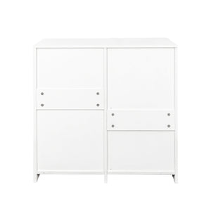 English Elm Laundry Cabinet with Tilt-Out Hamper, Adjustable Shelves & Doors, Freestanding White Storage Unit W331P280824
