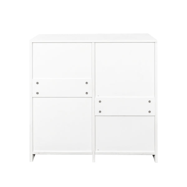 English Elm Laundry Cabinet with Tilt-Out Hamper, Adjustable Shelves & Doors, Freestanding White Storage Unit W331P280824