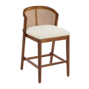 English Elm Christopher Knight Home® - Tatti Plush Padded Counter Stool Set of 2 with Rattan-Accented Curved Back and Wood Frame, Cozy Beige,Walnut N775P271407W