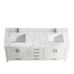 English Elm 71" Freestanding Double Sink Bathroom Vanity with Carrara Top and Soft-close Cabinet T3785P383046