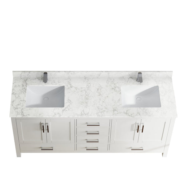 English Elm 71" Freestanding Double Sink Bathroom Vanity with Carrara Top and Soft-close Cabinet T3785P383046