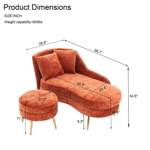 English Elm 58'' Chenille Chaise Lounge with Footstool Pocket Spring Comfort for Bedroom Living Room Red W2363S00088