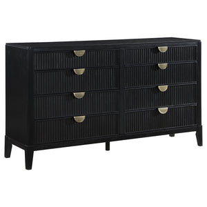 English Elm Ennis Fluted Queen Bedroom Set with Art Deco Hardware and Wire-brushed Black Finish B062S01433