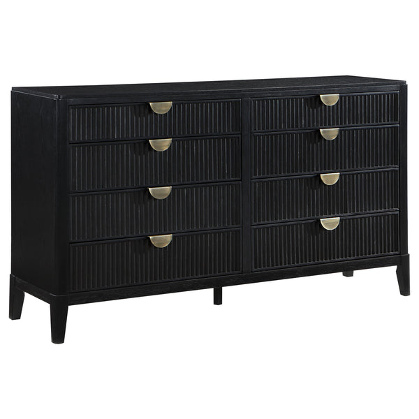 English Elm Ennis Fluted Queen Bedroom Set with Art Deco Hardware and Wire-brushed Black Finish B062S01433