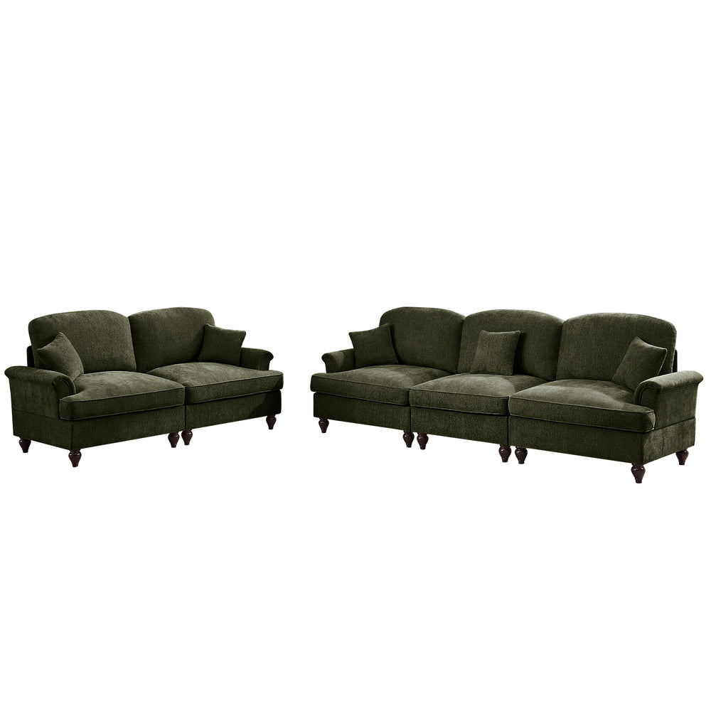 English Elm Classic Modular 2-Piece Sofa Set: Elegant Flared Arm Design With Detachable Ruffled Skirts, Green W3041S00269