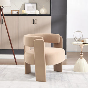 English Elm Accent Chair Velvet Upholstered Mid Century Modern Seat with Tapered Wood Legs for Any Room Khaki W3244P417179