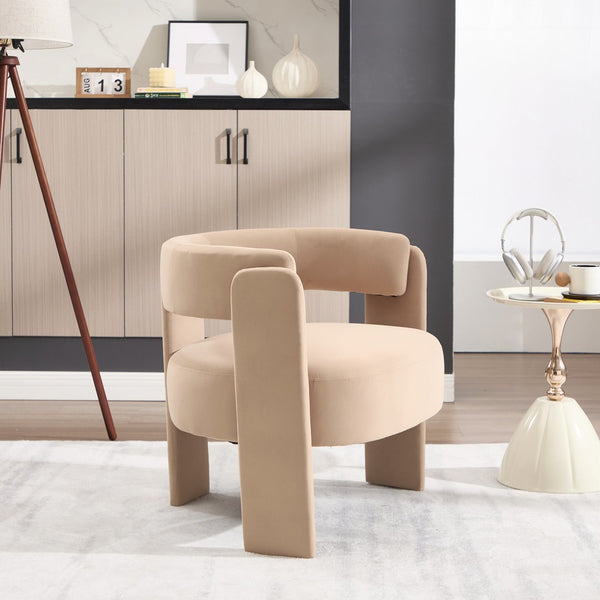 English Elm Accent Chair Velvet Upholstered Mid Century Modern Seat with Tapered Wood Legs for Any Room Khaki W3244P417179