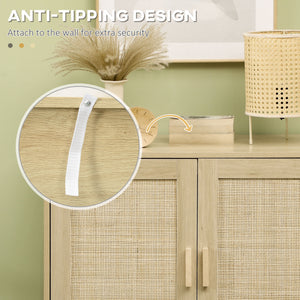 English Elm HOMCOM Boho Accent Cabinet with Rattan Doors, Adjustable Shelf, Anti-Tip Metal Base Sideboard Natural W2225P217398