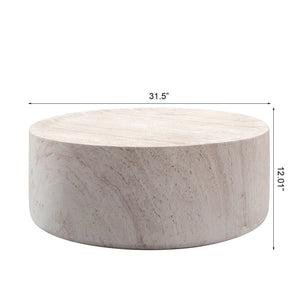 English Elm Light Travertine Look Magnesium Oxide Round Drum Table Waterproof Indoor Outdoor W5351P456942