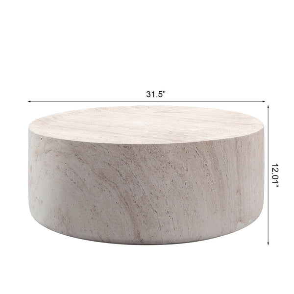 English Elm Light Travertine Look Magnesium Oxide Round Drum Table Waterproof Indoor Outdoor W5351P456942
