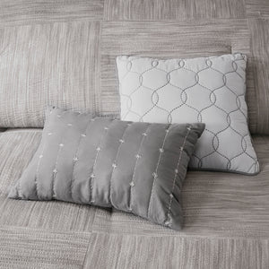 English Elm 7 Piece Printed Seersucker Comforter Set - Modern Grey Ensemble For Queen Bed With Decorative Pillows B03597114