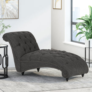 English Elm Christopher Knight Home® - CHAISE Luxe button-tufted curvy lounge chair with diamond stitch detail and turned birch wood legs, stylish comfort for modern living-room relaxation Charcoal 46.5 L x 29.75 W x 20.5 H 70445.00FCHAR
