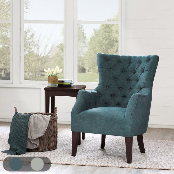 JLA Home Madison Park - Button Tufted Wing Chair with Herringbone Upholstery, Flared Wings, Tapered Legs, Supportive Comfort FPF18-0403
