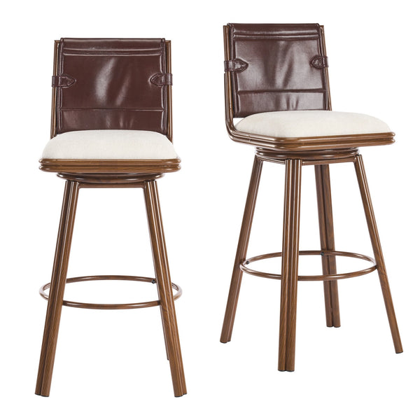 English Elm Christopher Knight Home® - Sibyl Upholstered Bar Stool Set of 2 – Walnut Metal Frame, Cloud-Soft Beige Seat, Durable Faux Leather Backrest N775P340827B