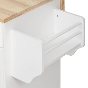 English Elm K&k Rolling Kitchen Island Rubber Wood Top Brass Hardware Built-in Outlets Storage White N707S299014W