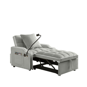 English Elm Sleeper Sofa Chair Velvet Convertible Armchair with Usb Charging for Small Spaces Gray W1359P458676