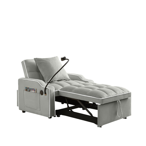 English Elm Sleeper Sofa Chair Velvet Convertible Armchair with Usb Charging for Small Spaces Gray W1359P458676