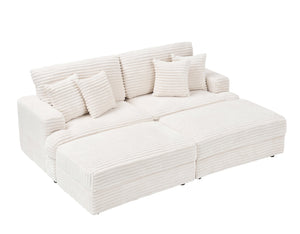 English Elm 88.58 Inch White Corduroy Sofa With Storage Legs & 4 Pillows - Cozy, Stylish Seating For Home & Office W3356S00012