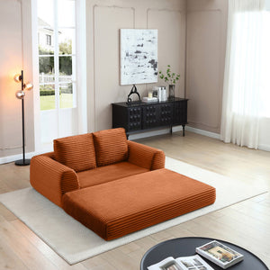 English Elm 2-in-1 Corduroy Futon Loveseat Sleeper Modular Floor Couch for Studio Living Rooms Orange W1117P415715