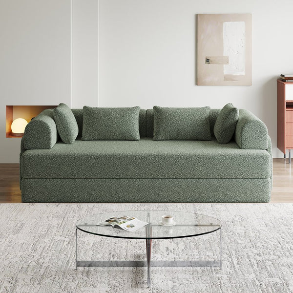 English Elm 78.7-Inch Convertible Sleeper Sofa Bed with Chenille Upholstery, High-Density Foam, Side Pocket Storage Green W834P337411