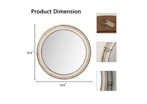 English Elm 35.4 Rustic Round Wall Mirror 35.4" Antique Natural Farmhouse Circle with Distressed Wood Frame, Brightening Décor W2295P339146