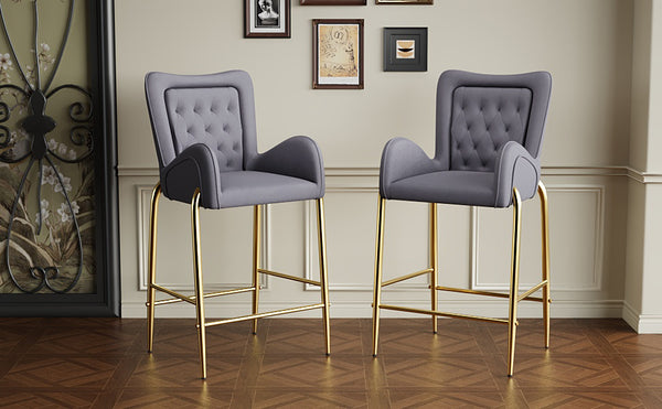 English Elm Christopher Knight Home® - 28.75inch Velvet Counter Height Stool Set of 2 with Tufted Back, Gold Frame & Foam Comfort, 265lb Gray N762P199823E