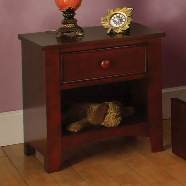 English Elm One Drawer Wooden Nightstand with Open Shelf and Drawer, Cherry Finish, Kid-Friendly Storage Solution B016P252243