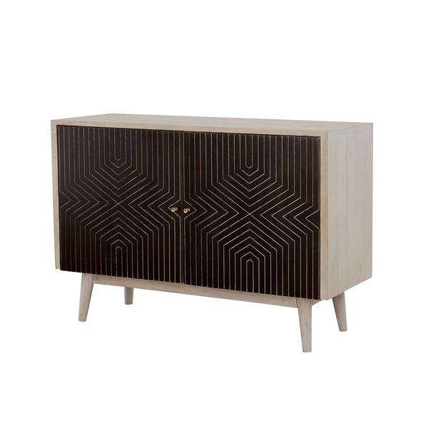 English Elm Ixora White Washed & Black 2-Door Accent Cabinet with Tapered Legs Mid-Century Storage Charm B062P344916