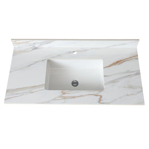 English Elm 43 Inch Marble Vanity Top - Elegant Carrara Design With Undermount Sink, 4" Backsplash, Easy Install W2699P192443