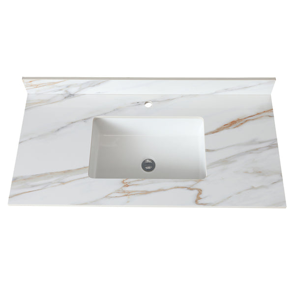 English Elm 43 Inch Marble Vanity Top - Elegant Carrara Design With Undermount Sink, 4" Backsplash, Easy Install W2699P192443