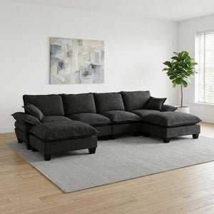 English Elm Modular U-shape Chenille Cloud Sectional with Sculptural Sailboat Arms Six Seats Black W3163S00127
