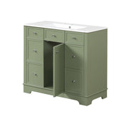 English Elm 36" Bathroom Vanity With Sink, One Cabinet With Three Drawers and One Flip Drawer, Solid Wood and Mdf Board, Green