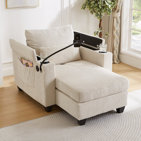 English Elm Convertible Chaise Lounge Sofa Bed With Usb Ports, Cup Holders & Storage For Stylish Comfort N719S002021A
