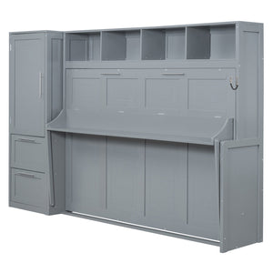 English Elm Queen Murphy Wall Bed with Integrated Wardrobe and Drawers for Studio or Guest Room Gray LP000793AAE-3