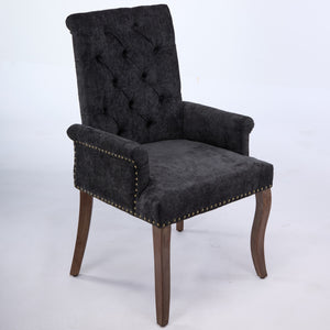 English Elm Upholstered Chenille Accent Dining Chair with Tufted Diamond Back, Curved Solid Wood Legs, Comfortable Support Black W1143P346928