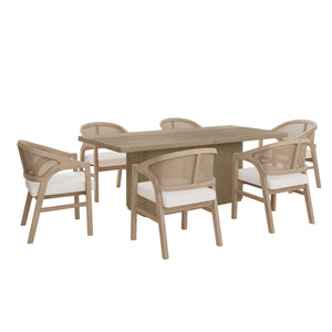 English Elm Christopher Knight Home® - 7PCS Mid-Century Modern 7-Piece Dining Set with Sculptural Pillar Table and Ergonomic Rattan Chairs Beige+Natural,Natural N771P256965A_N771P296162A_N771P296163A