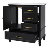 Christopher Knight Home® - Noble House - - 30" Bathroom Vanity With Sink, Bathroom Cabinet With A Door, Three Drawers, Solid Wood Legs & Mdf Board, Adiustable Foot Pads, Black (Other Color: N725P195409K)