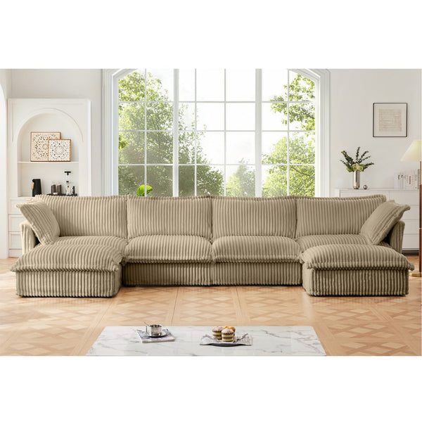 English Elm Slipcovered U-Shape Sectional Sofa With Soft Camel Corduroy, Removable Covers & Modular Design Options W3041S00071-GIGA