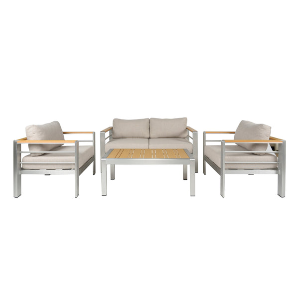 English Elm Christopher Knight Home® - Cora Aluminum 4PCS Outdoor Patio Chat Set with Beige Olefin Cushions, Ergonomic, Lightweight, Eco-Friendly CORA4PCSETALU