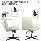 English Elm Homcom Wide Office Chair, Armless Office Desk Chair, Computer Fabric Vanity Chair With Adjustable Height, Beige