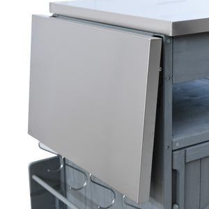 English Elm K&K 40.5" Outdoor Grill Cart with 201 Stainless Top, Solid Fir Storage, Drop Leaf & Lockable Wheels Blue+Grey N707P228272G